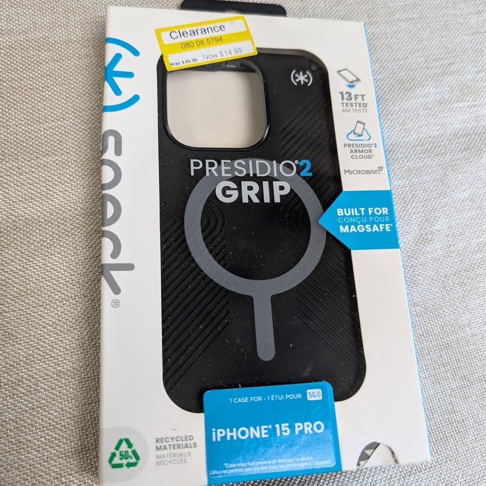 Speck Presidio2‎ Grip Case iPhone 15 Pro Black NWT MagSafe 13ft Drop Protection